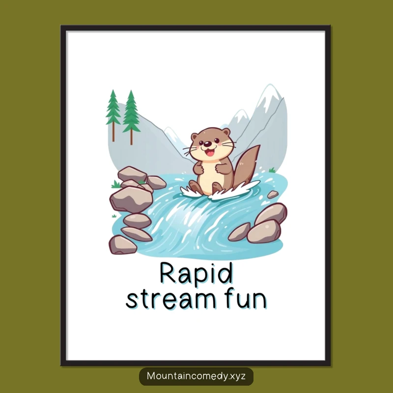 Funny Otter Paddling Digital Print: Cheerful River Flow Wall Art Gift