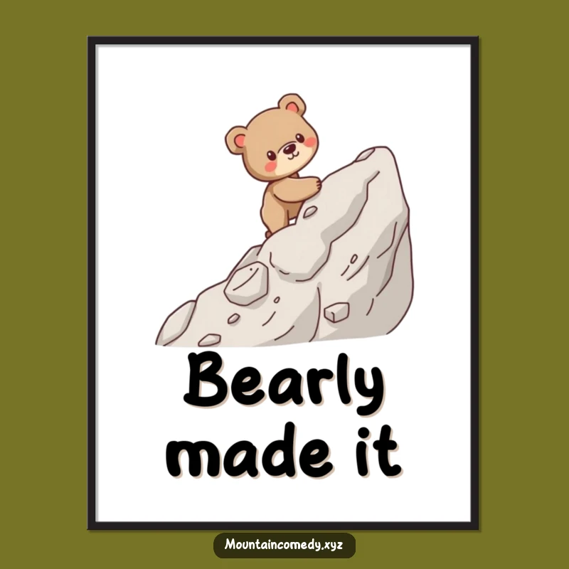 Funny Bear Cub Ascent Poster: Decorate with Determination and Hilarious Mountain Art