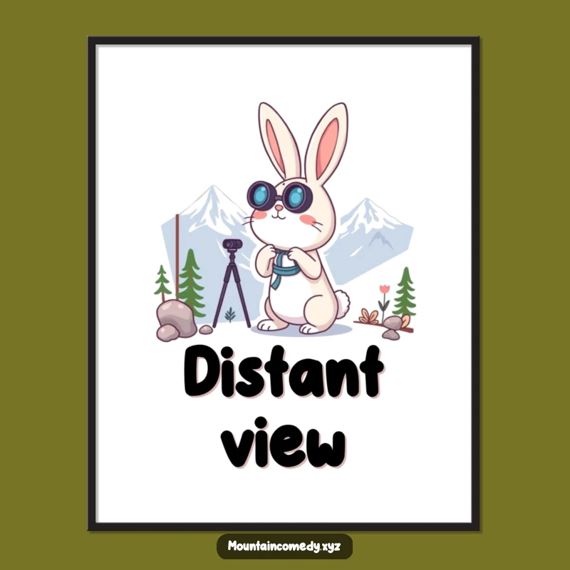 Funny Rabbit Binoculars Poster: Curious Mountain Vista Art Print Gift