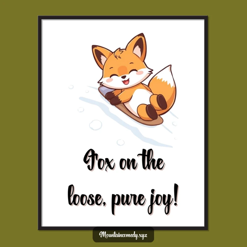 Free Printable Fox Art: Hilarious Snow Slide Joy, Downloadable Whimsical Wall Decor