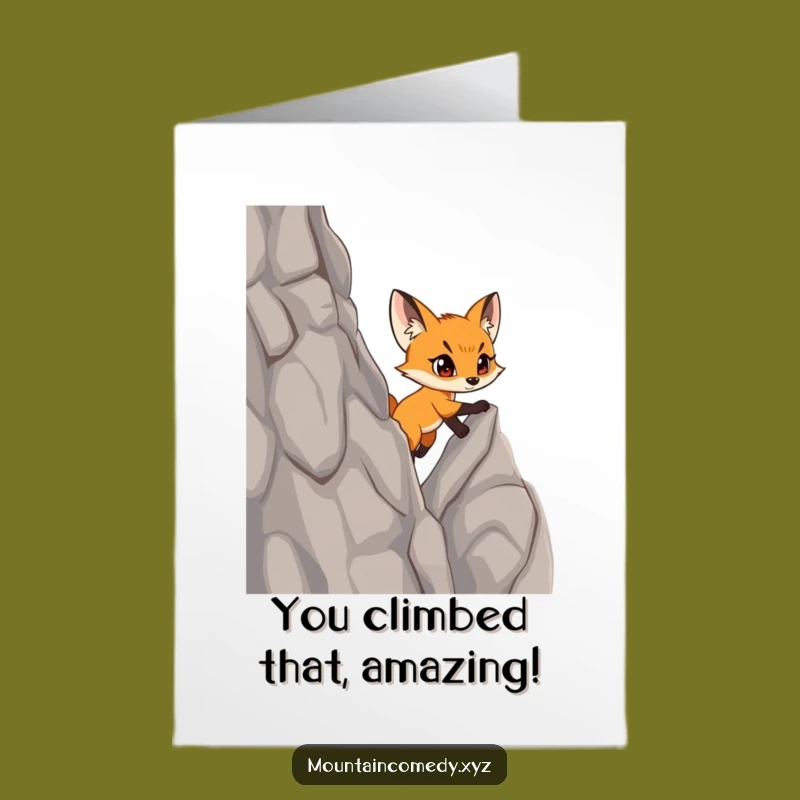 Free Printable Fox Congrats Card: Summit Success Funny Climbing Downloadable