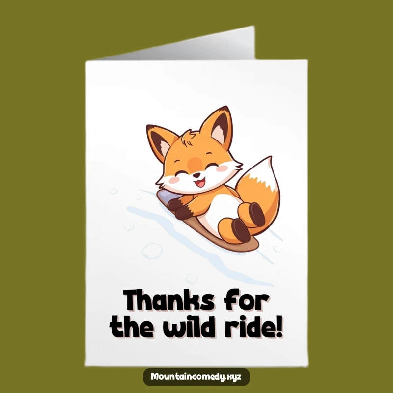 Free Printable Fox Thank You Card: Snowy Slide Gratitude, Downloadable Funny Note
